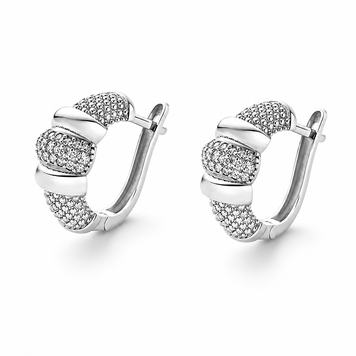 Сережки у білому золоті 585 проби Golden Lace з доріжками фіанітів 041825 041825 фото