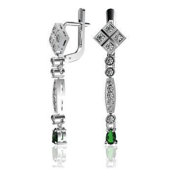 Серьги из белого золота с бриллиантами и изумрудом 030417 030417 фото
