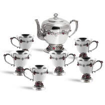 обзорное фото Серебряный сервиз чашки и чайник с корундом 036502  Наборы столового серебра
