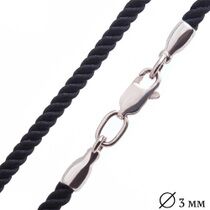 обзорное фото Шелковый черный шнурок с серебряным замком 027116  Шнурки с серебром