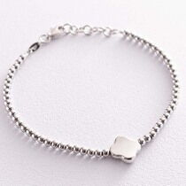 обзорное фото Невероятный браслет в белом золоте Клевер с шариками 039095 Золотые браслеты без камней обзорное фото Невероятный браслет в белом золоте Клевер с шариками 039095  Золотые браслеты без камней