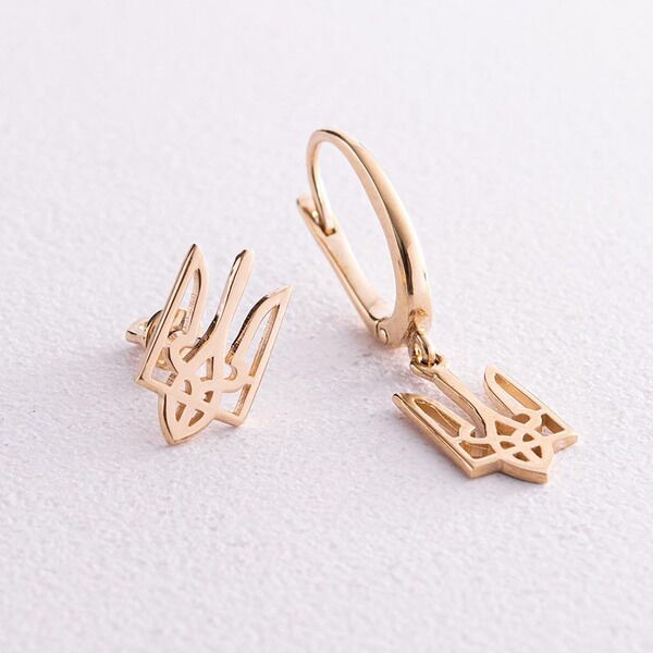 Золоті вситметричні сережки Тризуб, жовте (лимонне) золото 037472 детальне зображення ювелірного виробу Золоті вситметричні сережки Тризуб, жовте (лимонне) золото 037472 детальне зображення ювелірного виробу