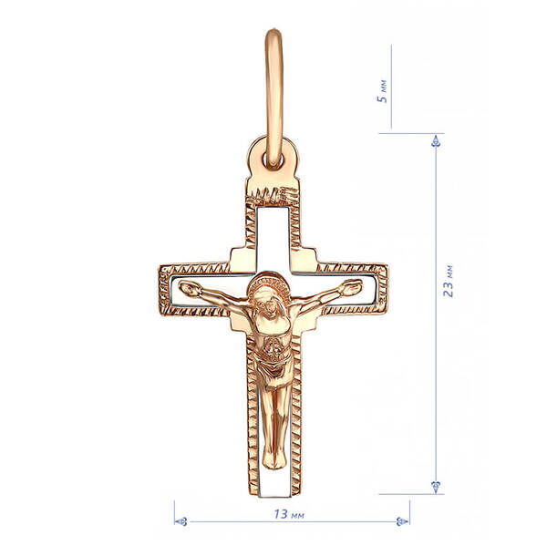Золотий хрестик в комбінованому золоте з Росп'яттям 034636 детальне зображення ювелірного виробу Золотий хрестик в комбінованому золоте з Росп'яттям 034636 детальне зображення ювелірного виробу