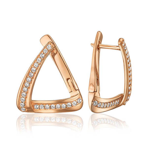 Золотые серьги Треугольник с фианитами 036628 детальное изображение ювелирного изделия Золотые серьги