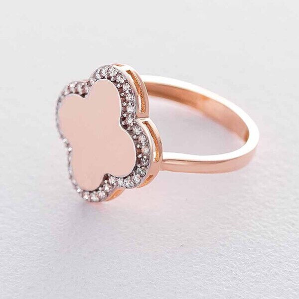 Золота каблучка Конюшина з фіанітами 038647 детальне зображення ювелірного виробу Золота каблучка Конюшина з фіанітами 038647 детальне зображення ювелірного виробу