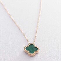 обзорное фото Колье из желтого золота Клевер с малахитом 038579  Золотые колье с камнями