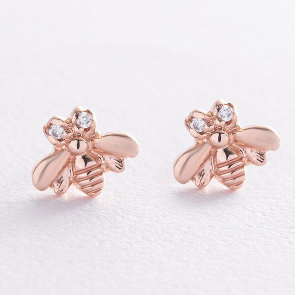 Золотые серьги с фианитом в красном золоте Пчёлки 038228 детальное изображение ювелирного изделия Золотые серьги пуссеты Золотые серьги с фианитом в красном золоте Пчёлки 038228 детальное изображение ювелирного изделия Золотые серьги пуссеты