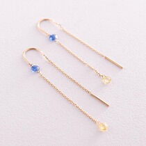 обзорное фото Золотые серьги-протяжки с фианитами 037474  Золотые серьги с фианитом