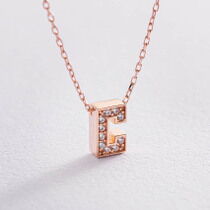 обзорное фото Колье с буквой С со вставкой фианит в красном золоте 585 пробы 039975 Золотые колье с камнями обзорное фото Колье с буквой С со вставкой фианит в красном золоте 585 пробы 039975  Золотые колье с камнями