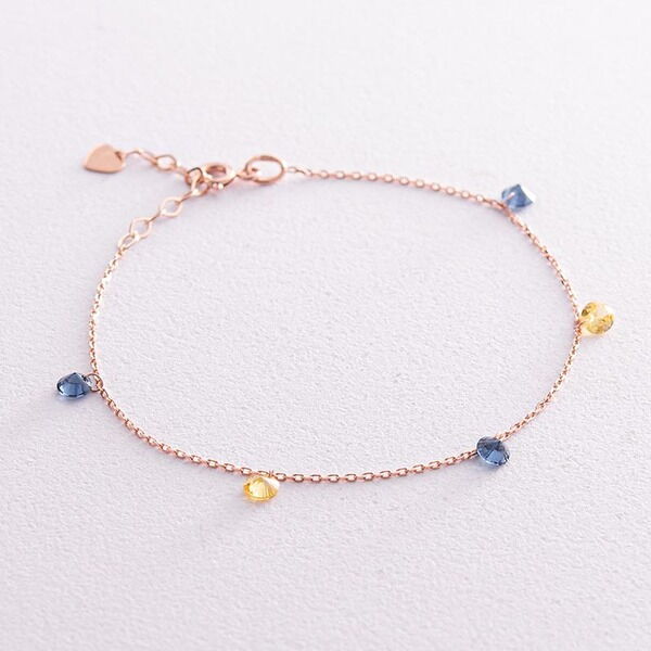 Золотой браслет "Украинка" с жёлто-голубыми фианитами 037487 детальное изображение ювелирного изделия Золотые браслеты с цирконием (фианитами) Золотой браслет "Украинка" с жёлто-голубыми фианитами 037487 детальное изображение ювелирного изделия Золотые браслеты с цирконием (фианитами)