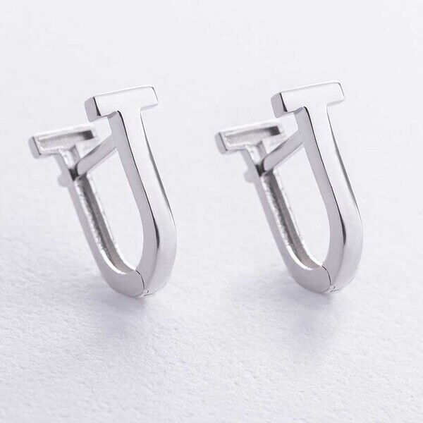 Стильные серьги на английской застежке в белом золоте 038379 детальное изображение ювелирного изделия Золотые серьги без вставок Стильные серьги на английской застежке в белом золоте 038379 детальное изображение ювелирного изделия Золотые серьги без вставок