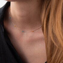 обзорное фото Колье в красном золоте Стефания с жёлто-голубыми фианитами 037389 Золотое колье обзорное фото Колье в красном золоте Стефания с жёлто-голубыми фианитами 037389  Золотое колье