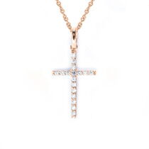 обзорное фото Золотое колье с бриллиантовым крестиком в красном золоте 585 пробы 039221 Декоративные золотые крестики обзорное фото Золотое колье с бриллиантовым крестиком в красном золоте 585 пробы 039221  Декоративные золотые крестики