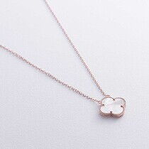 обзорное фото Колье Клевер в красном золоте с перламутром 038566  Золотые колье с камнями