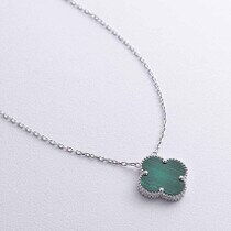 обзорное фото Золотое колье Клевер с малахитом 585 пробы 039038 Золотые колье с камнями обзорное фото Золотое колье Клевер с малахитом 585 пробы 039038  Золотые колье с камнями