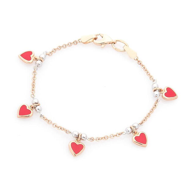 Золотой детский браслет с подвесками сердечко красное в красном золоте 037549 детальное изображение ювелирного изделия Детские золотые браслеты Золотой детский браслет с подвесками сердечко красное в красном золоте 037549 детальное изображение ювелирного изделия Детские золотые браслеты