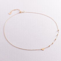 обзорное фото Оригинальное женское колье в желтом лимонном золоте с шариками и сердечком 585 пробы 037711  Золотое колье без камней