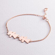 обзорное фото Золотой браслет для мамы двух девочек в красном золоте 585 пробы "Доченьки" 037996 Женские золотые браслеты обзорное фото Золотой браслет для мамы двух девочек в красном золоте 585 пробы "Доченьки" 037996  Женские золотые браслеты