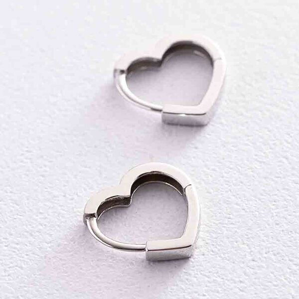 Серьги в белом золоте Сердечки 038705  детальное изображение ювелирного изделия Золотые серьги без вставок