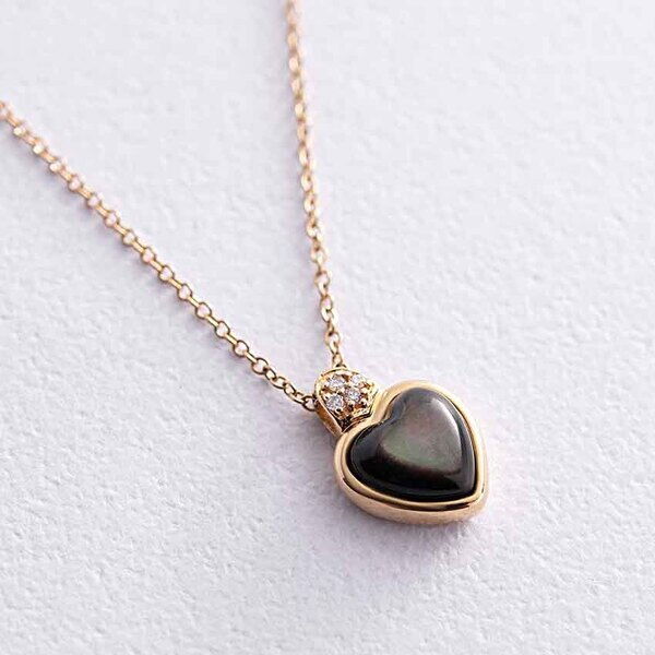 Золотое колье с черным перламутром сердечком и бриллиантами 038771 детальное изображение ювелирного изделия Золотое колье с бриллиантами Золотое колье с черным перламутром сердечком и бриллиантами 038771 детальное изображение ювелирного изделия Золотое колье с бриллиантами