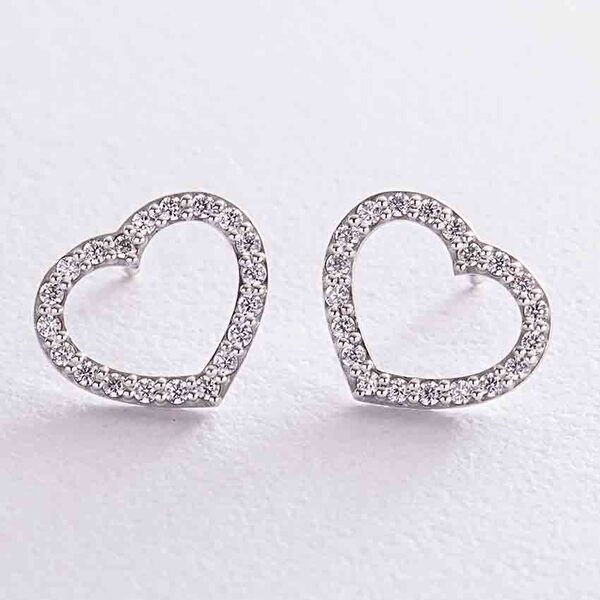 Золотые Сердечки с фианитами 038717 детальное изображение ювелирного изделия Золотые серьги с фианитом Золотые Сердечки с фианитами 038717 детальное изображение ювелирного изделия Золотые серьги с фианитом