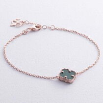 обзорное фото Браслет Клевер в красном золоте с малахитом 038511 Женские золотые браслеты обзорное фото Браслет Клевер в красном золоте с малахитом 038511  Женские золотые браслеты