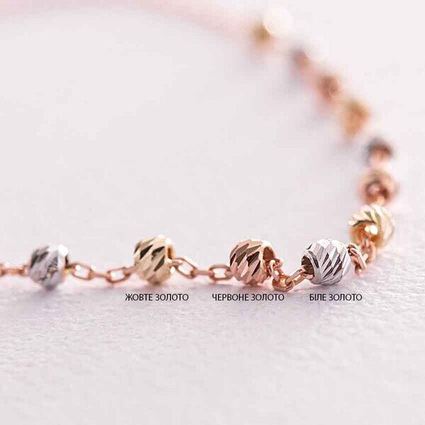 Золотий браслет з ажурними кульками в комбінованому золоті 039116 детальне зображення ювелірного виробу Золотий браслет з ажурними кульками в комбінованому золоті 039116 детальне зображення ювелірного виробу