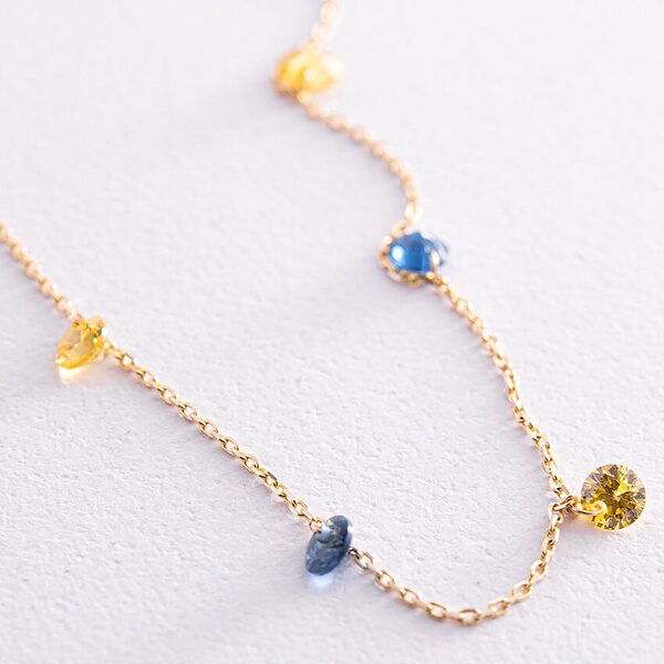 Браслет на ногу в лимонному золоті "Україночка" з жовто-синіми фіанітами 037380 детальне зображення ювелірного виробу