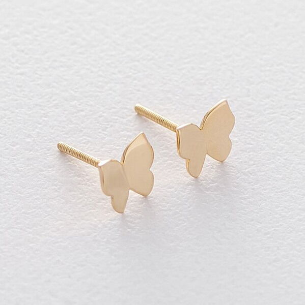 Золотые серьги пуссеты без вставок Бабочки в лимонном евро золоте 585 пробы 037780 детальное изображение ювелирного изделия Золотые серьги без вставок Золотые серьги пуссеты без вставок Бабочки в лимонном евро золоте 585 пробы 037780 детальное изображение ювелирного изделия Золотые серьги без вставок