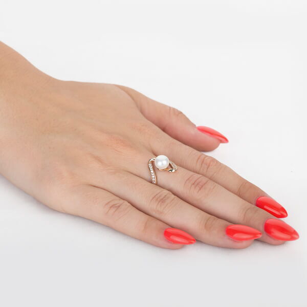 Золоте кільце з перлиною і фіанітами 388321 детальне зображення ювелірного виробу Золоте кільце з перлиною і фіанітами 388321 детальне зображення ювелірного виробу