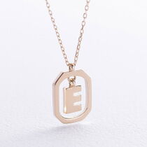 обзорное фото Колье с дополнительной цепочкой и глянцевой буквой Е в желтом золоте 039932 Золотое колье без камней обзорное фото Колье с дополнительной цепочкой и глянцевой буквой Е в желтом золоте 039932  Золотое колье без камней