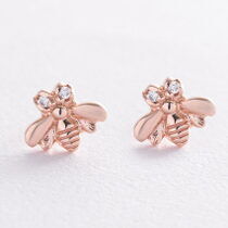 оглядове фото Золоті сережки з фіанітом в червоному золоті Бджілки 038228