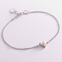 обзорное фото Золотой браслет Сердце с фианитом 038728  Золотые браслеты с цирконием (фианитами)