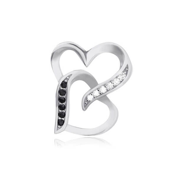 Серебряный кулон Сердца с белыми и черными фианитами 026986 детальное изображение ювелирного изделия Серебряные подвески со вставками Серебряный кулон Сердца с белыми и черными фианитами 026986 детальное изображение ювелирного изделия Серебряные подвески со вставками