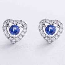 обзорное фото Золотые серьги сердечки с сапфирами и бриллиантами 038712 Золотые серьги с бриллиантами обзорное фото Золотые серьги сердечки с сапфирами и бриллиантами 038712  Золотые серьги с бриллиантами