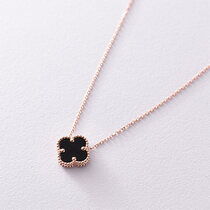обзорное фото Колье золотое Клевер с черным ониксом 037063 Золотые цепочки обзорное фото Колье золотое Клевер с черным ониксом 037063  Золотые цепочки