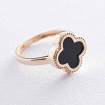 обзорное фото Кольцо Клевер в желтом золоте с ониксом 038643 Кольца с ониксом обзорное фото Кольцо Клевер в желтом золоте с ониксом 038643  Кольца с ониксом
