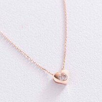 обзорное фото Золотое колье Сердечко с фианитом 038770 Золотые колье с камнями обзорное фото Золотое колье Сердечко с фианитом 038770  Золотые колье с камнями