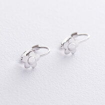 обзорное фото Нежные детские серьги без камней Цветок из белого золота 036904 Золотые серьги обзорное фото Нежные детские серьги без камней Цветок из белого золота 036904  Золотые серьги