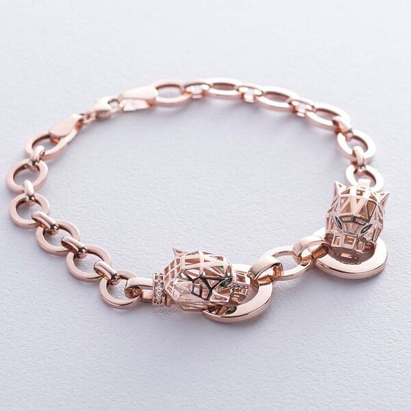 Браслет Пантера в красном золоте и фианитами 038513  детальное изображение ювелирного изделия Женские золотые браслеты Браслет Пантера в красном золоте и фианитами 038513  детальное изображение ювелирного изделия Женские золотые браслеты