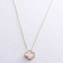 обзорное фото Колье из желтого золота Клевер с перламутром 038585  Золотые колье с камнями