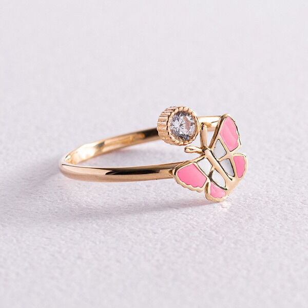 Золота каблучка дитяча з емаллю Метелик 032937 детальне зображення ювелірного виробу