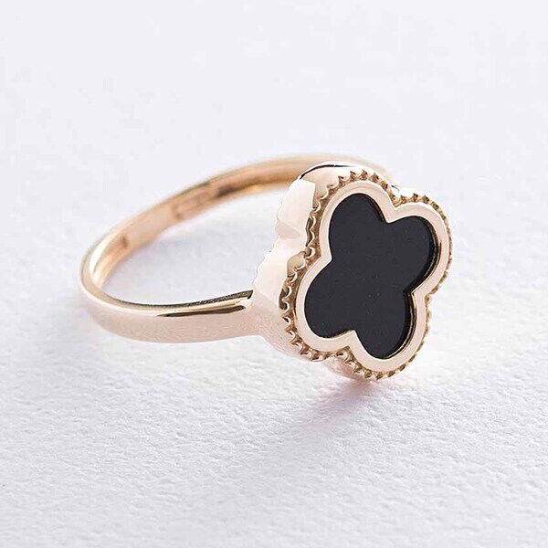 Кольцо Клевер в желтом золоте с ониксом 038643 детальное изображение ювелирного изделия Кольца с ониксом Кольцо Клевер в желтом золоте с ониксом 038643 детальное изображение ювелирного изделия Кольца с ониксом
