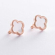 обзорное фото Нежные золотые серьги с перламутром Клевер 038404 Золотые серьги с перламутром обзорное фото Нежные золотые серьги с перламутром Клевер 038404  Золотые серьги с перламутром