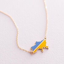 обзорное фото Колье с эмалью "Карта Украины" в жёлтом золоте 037481  Золотые колье с камнями