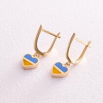 обзорное фото Золотые серьги с эмалью "С Украиной в сердце" 037478 Золотые серьги с эмалью обзорное фото Золотые серьги с эмалью "С Украиной в сердце" 037478  Золотые серьги с эмалью