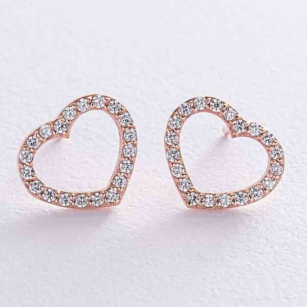 Золотые серьги с фианитом Сердечки 038725  детальное изображение ювелирного изделия Золотые серьги с фианитом