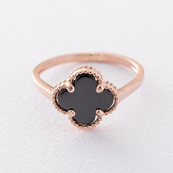 кольцо клевер с ониксом в красном золоте кольцо клевер с ониксом в красном золоте