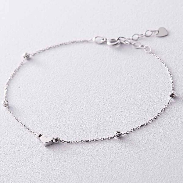 Браслет в белом золоте с шариками и сердечком 038734 детальное изображение ювелирного изделия Золотые браслеты без камней