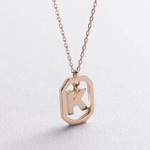 обзорное фото Колье в желтом золоте с глянцевой буквой К и дополнительной цепочкой 039929 Золотое колье без камней обзорное фото Колье в желтом золоте с глянцевой буквой К и дополнительной цепочкой 039929  Золотое колье без камней